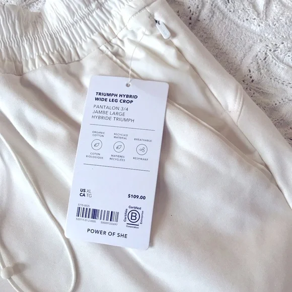 NWT Athleta wide leg sweatpants cropped white cream XL triumph hybrid capris - Picture 7 of 16